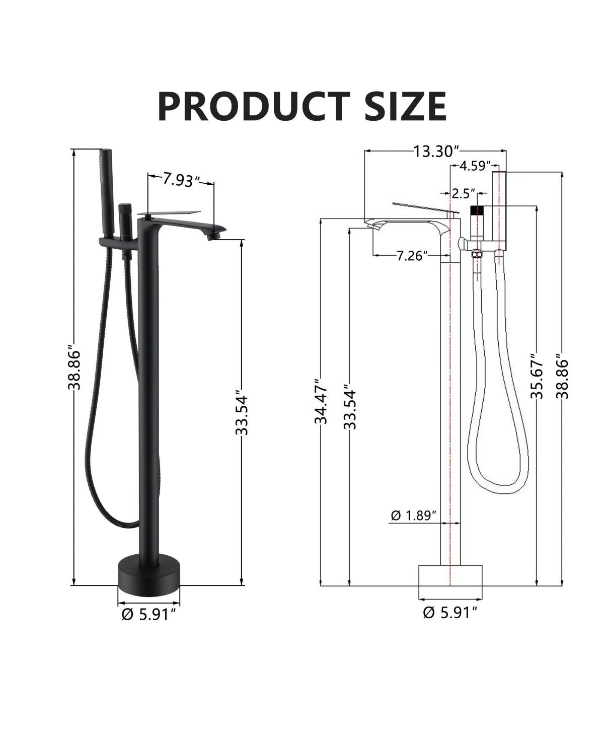 Mondawe Single-Handle Freestanding Floor Mount Tub Filler Faucet with Handheld Shower