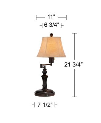 Corey Traditional Natural Cottage Swing Arm Desk Table Lamp with Hotel Style USB Charging Port 21.75" High Bronze Metal Faux Leather Bell Shade Living Room Bedroom House Bedside - Regency Hill
