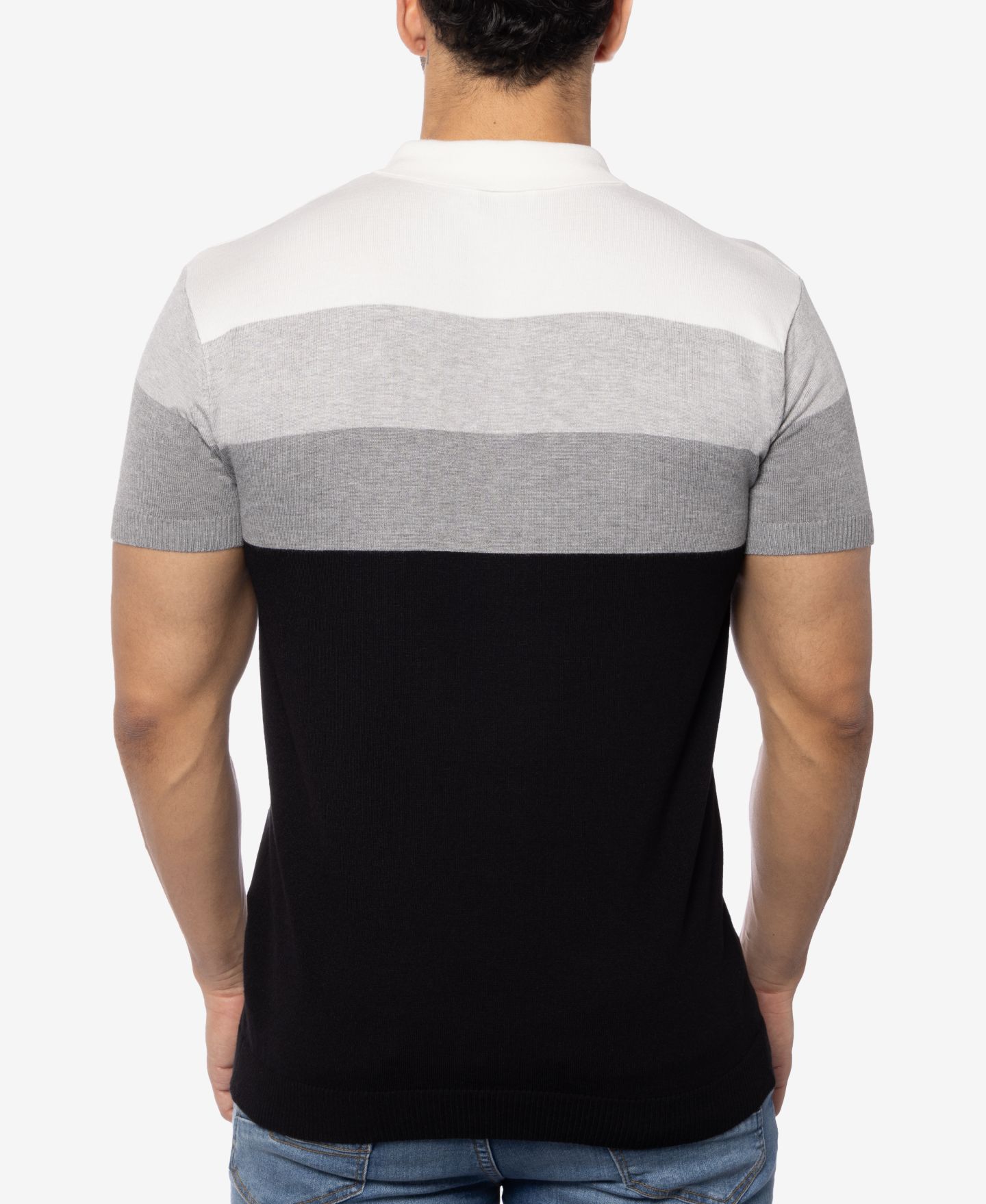 Мужской свитер SPRING + MERCER Striped Polo Sweater, цвет: Чёрный — фото 2