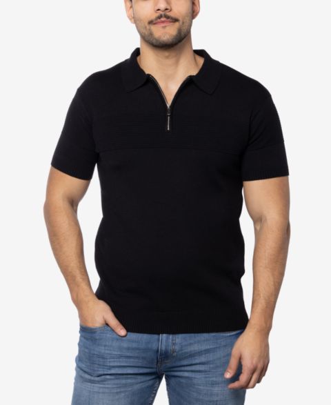 Мужской свитер SPRING + MERCER Ottoman Texture Short Sleeves Polo Sweater, цвет: Чёрный