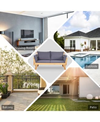 Adjustable Patio Sofa Daybed Acacia Wood Furniture w/ Cushion Pillow