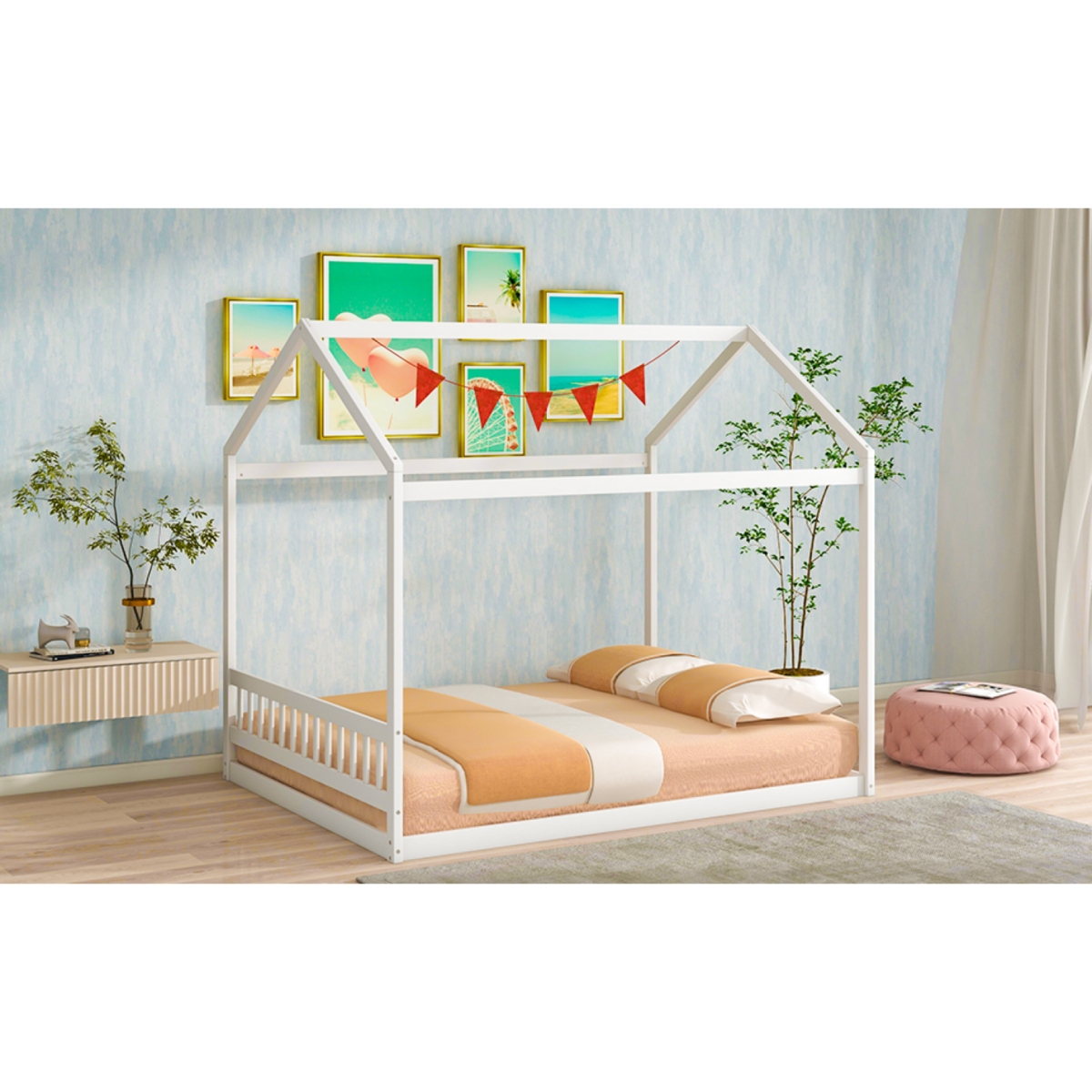 Simplie Fun Queen Size Wooden House Bed With Headboard