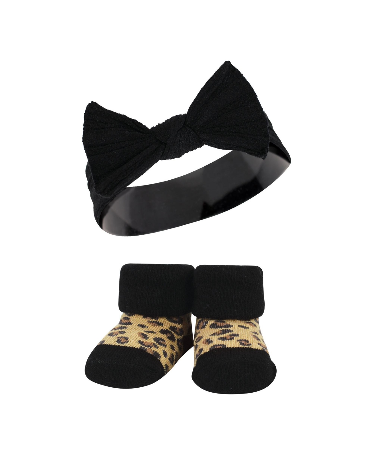 Hudson Baby Baby Girls Headband and Socks Giftset, One - Black wild rose leopard
