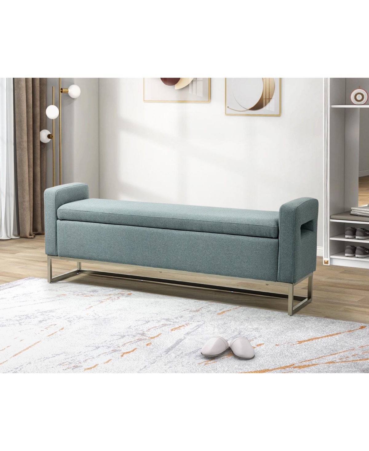 Hulala Home Traditional Diana 59.1" Wide Storage Bench with Sturdy Metal Legs