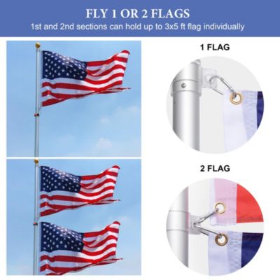 20' Telescopic Aluminum Flag Pole Kit Tire Mount Stand w/ Gold Ball Finial Outdoor