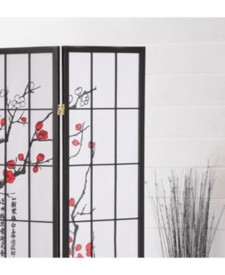 Japanese 4-Panel Screen Room Divider, Plum Blossom