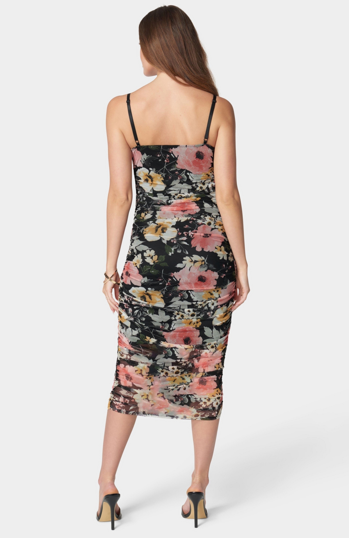 Bebe Women's Floral Tube Mesh Dress -coral