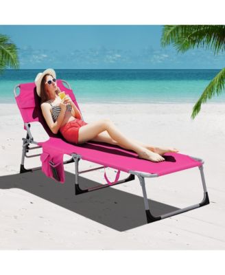 Set of 2 Beach Chaise Lounge Chair Folding Reclining Chair w/ Facing Hole Turquoise