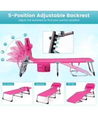 Set of 2 Beach Chaise Lounge Chair Folding Reclining Chair w/ Facing Hole Turquoise