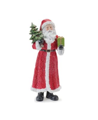 Glitter Santa Figurine With Pine Accent (Set of 3)