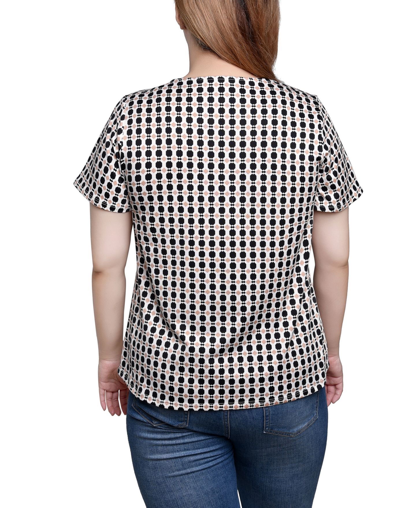 Женский топ NY Collection Short Sleeve with Hardware, цвет: Чёрный бежевый — фото 4