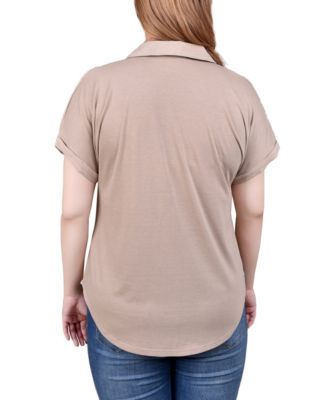 Short Sleeve Woven Front-Jersey Back Top