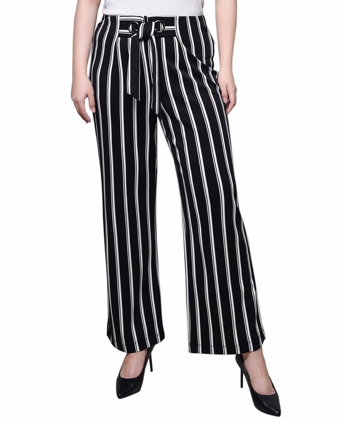 Shop Ny Collection Wide Leg Grommet Pants In Black White Stripe