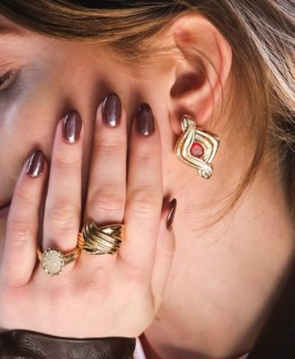 Silver-Tone or Gold-Tone Cubic Zirconia Detailed Statement Galette Ring