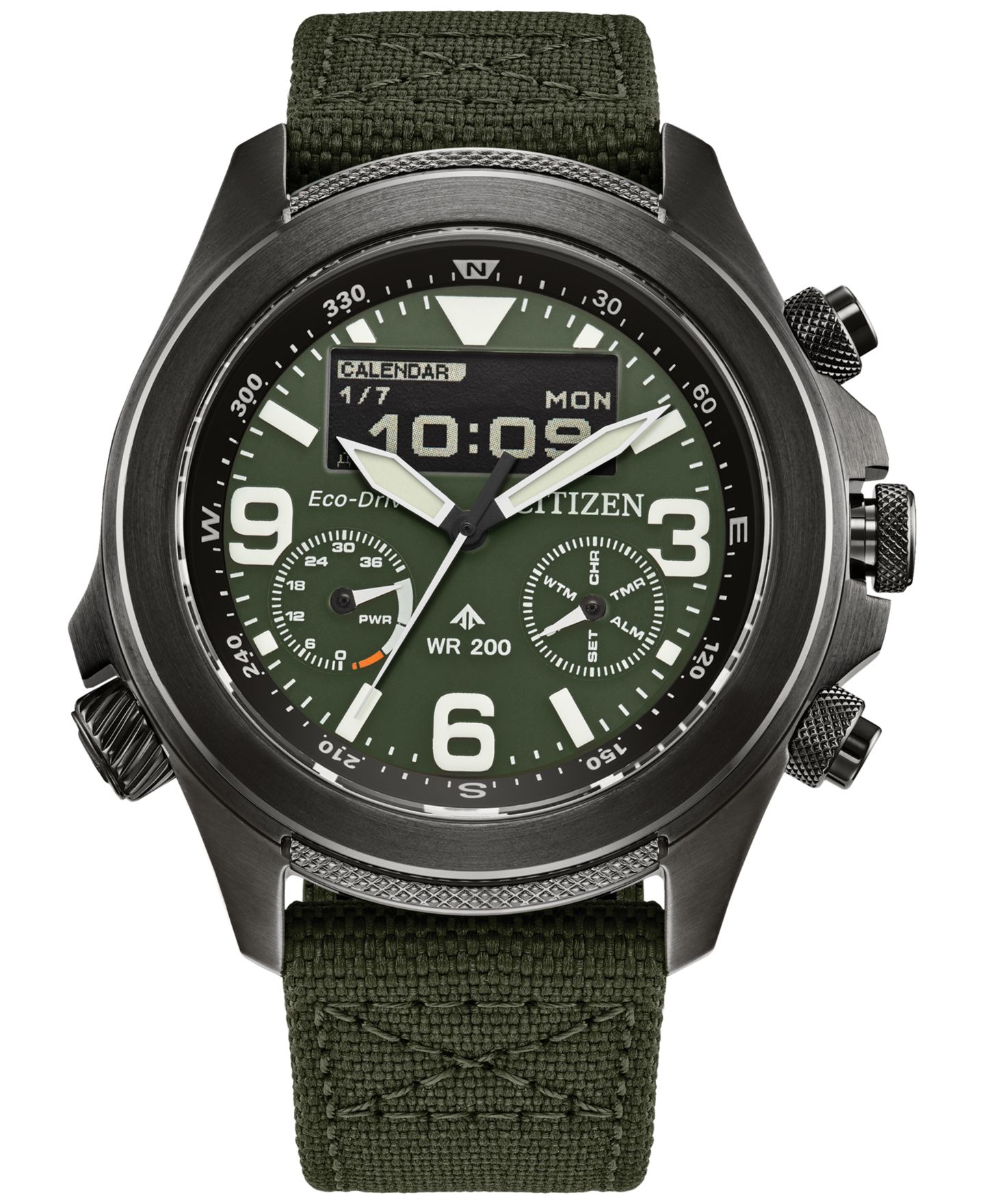 Мужские часы Citizen Eco-Drive Chronograph Promaster Green Cordura® Strap Watch 44mm — фото 1