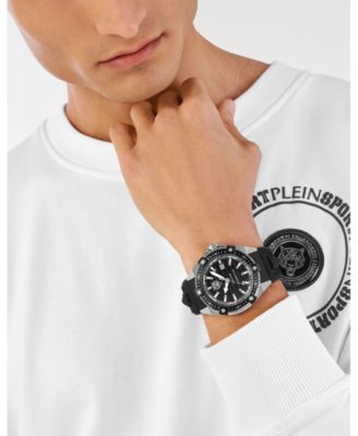 Men's Urban Pulse 3 Hand Date Quartz Black Silicone Strap 47mm