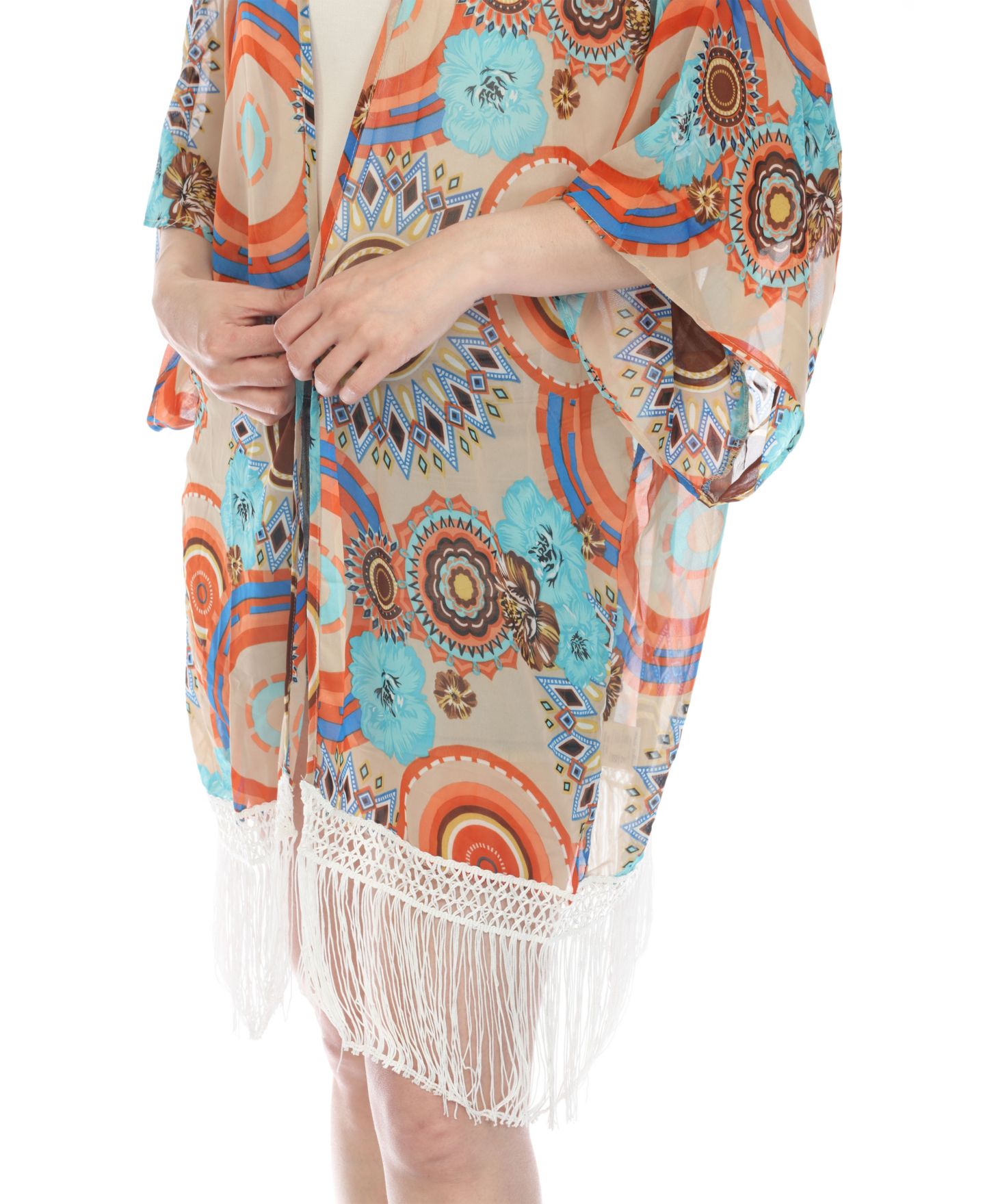 Женский топ White Mark Sheer Fringe Kimono, цвет: Бежевый — фото 4