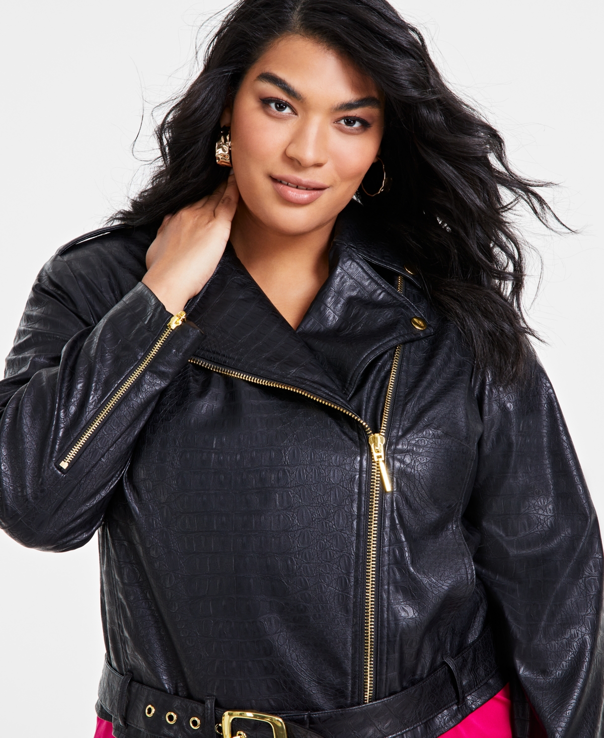 I.n.c. International Concepts Plus Size Croc-Embossed Faux-Leather Moto Jacket, Created for Macy's