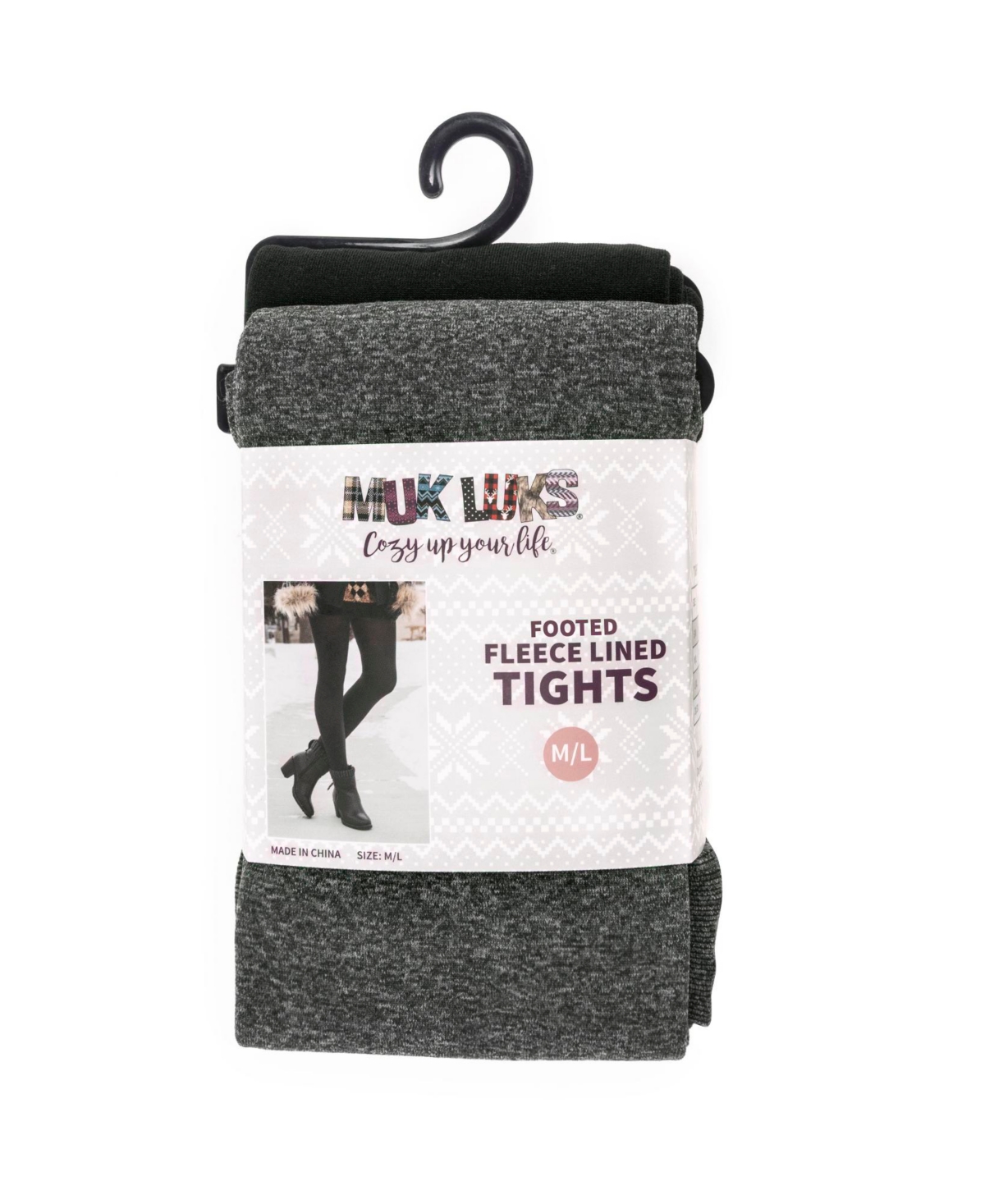 Muk Luks Women's 2 Pair Pack Fleece Lined Tights, Navy/Burgundy, S/M -black