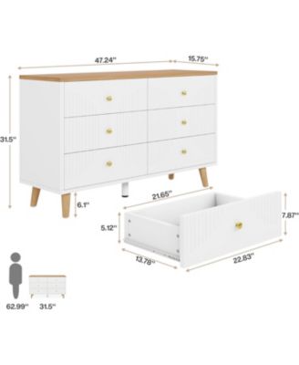6 Drawer Dresser, 47 inch Modern White Dresser for Bedroom, Wide Large Double Dresser Wood Storage Organizer Chest of Drawers for Closet Living Room Hallway Entryway