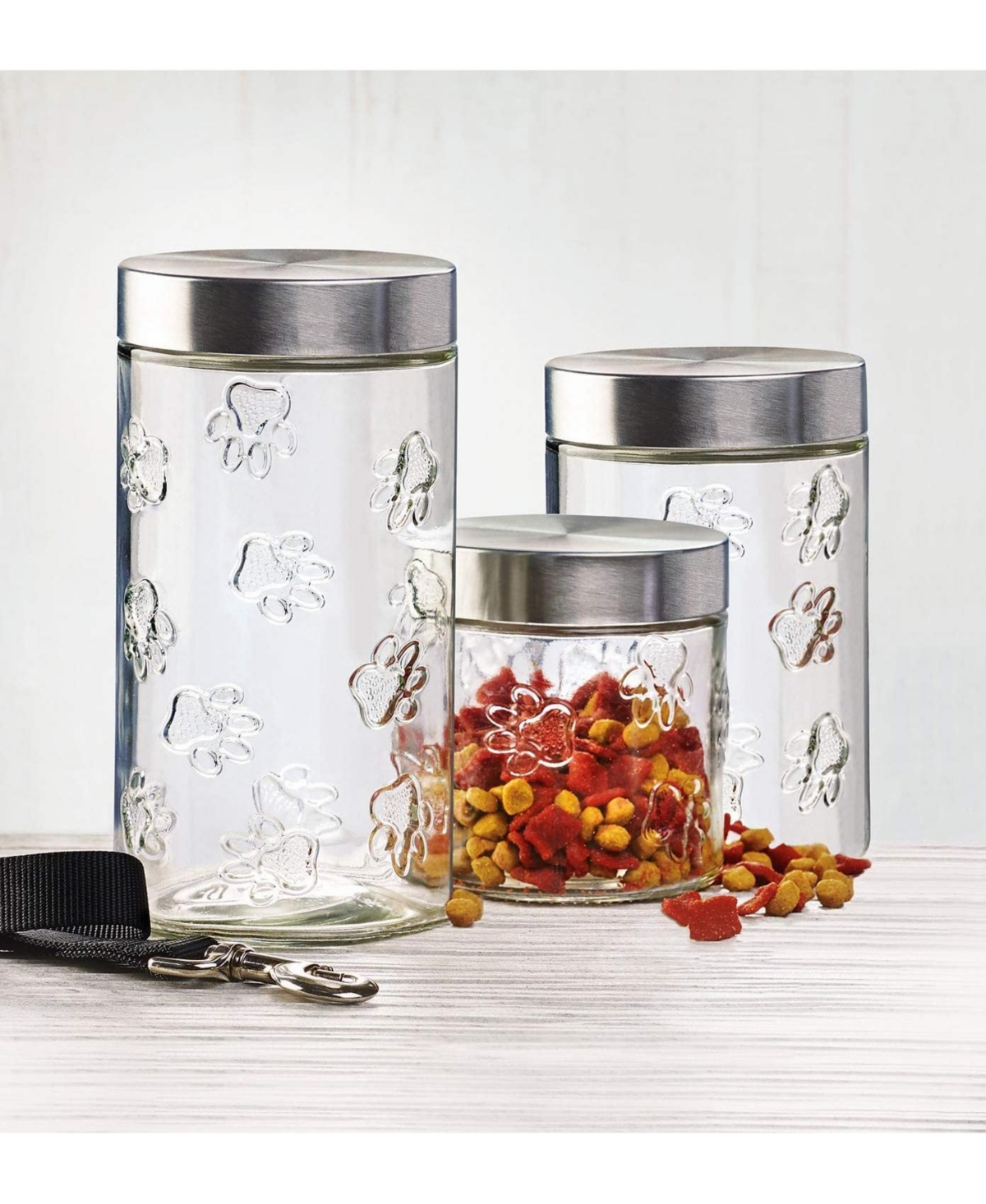 Amici Pet Maxwell Paw Medium Glass Storage Canister, 42 oz., Silver Lid - silver lid