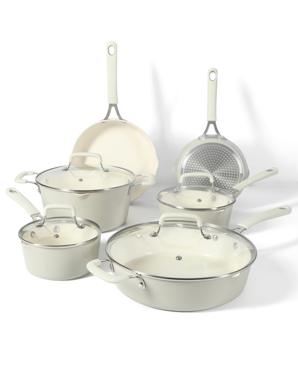 Martha Stewart Collection Heathland Premium Non-Stick Aluminum Induction 10-Pc. Cookware Set, Exclusively at Macy's - Linen