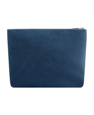 Trapazoid zip cosmetic bag with exterior zip pocket