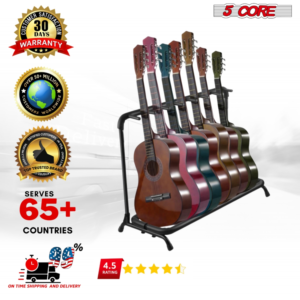 5 Core Guitar Rack 7 Slot Multi Guitars Stands Floor Safe Storage for Electric Acoustic Flying V Guitars