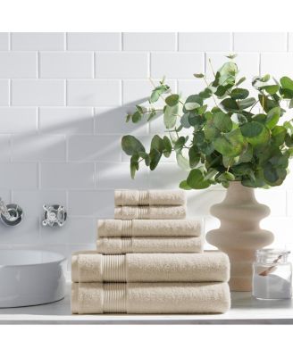 600 GSM Ringspun Cotton 6-Piece Bathroom Towel Set with Striped Dobby Border