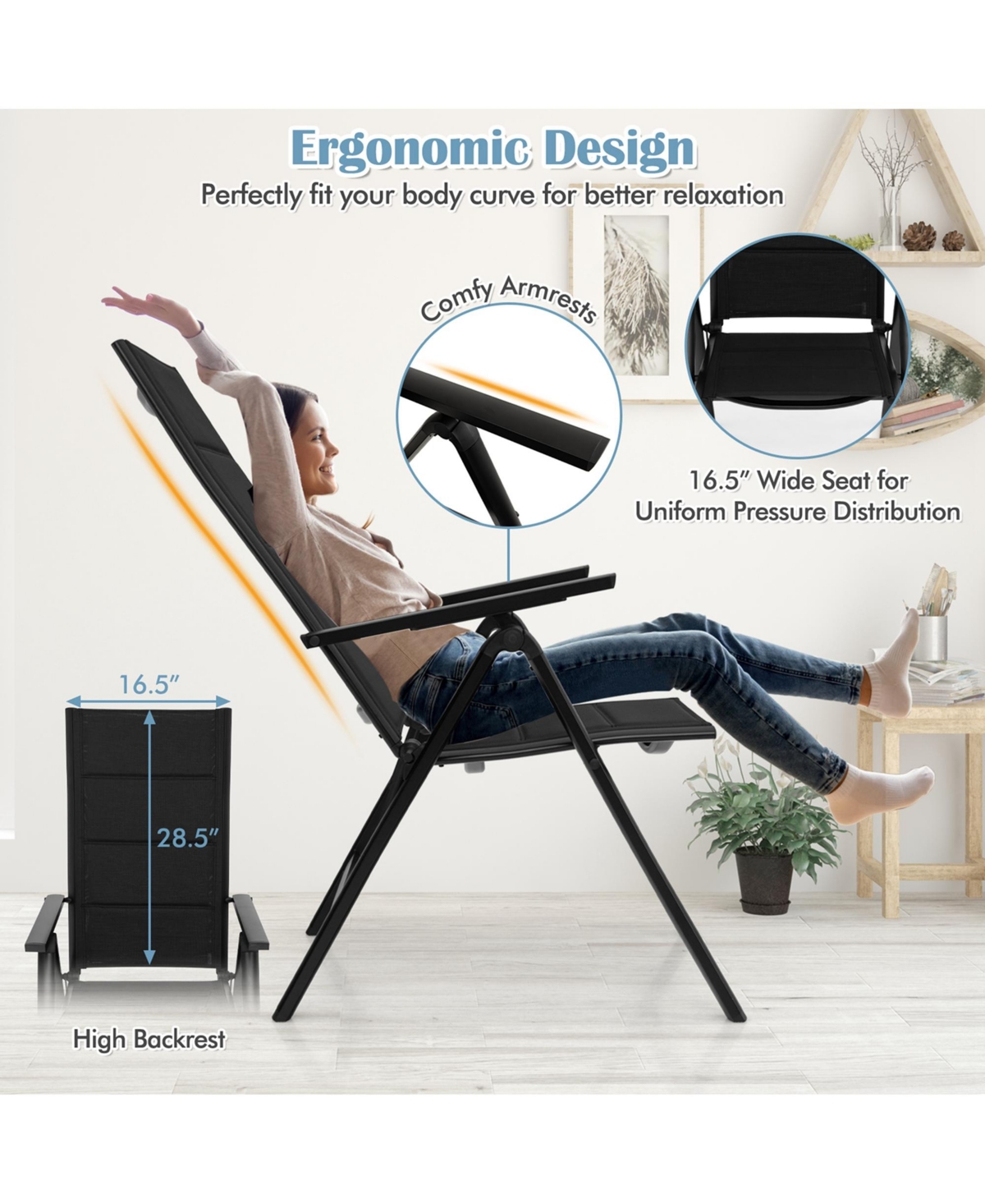 Costway Pcs Patio Folding Chair Outdoor Chairs with Padded Seat