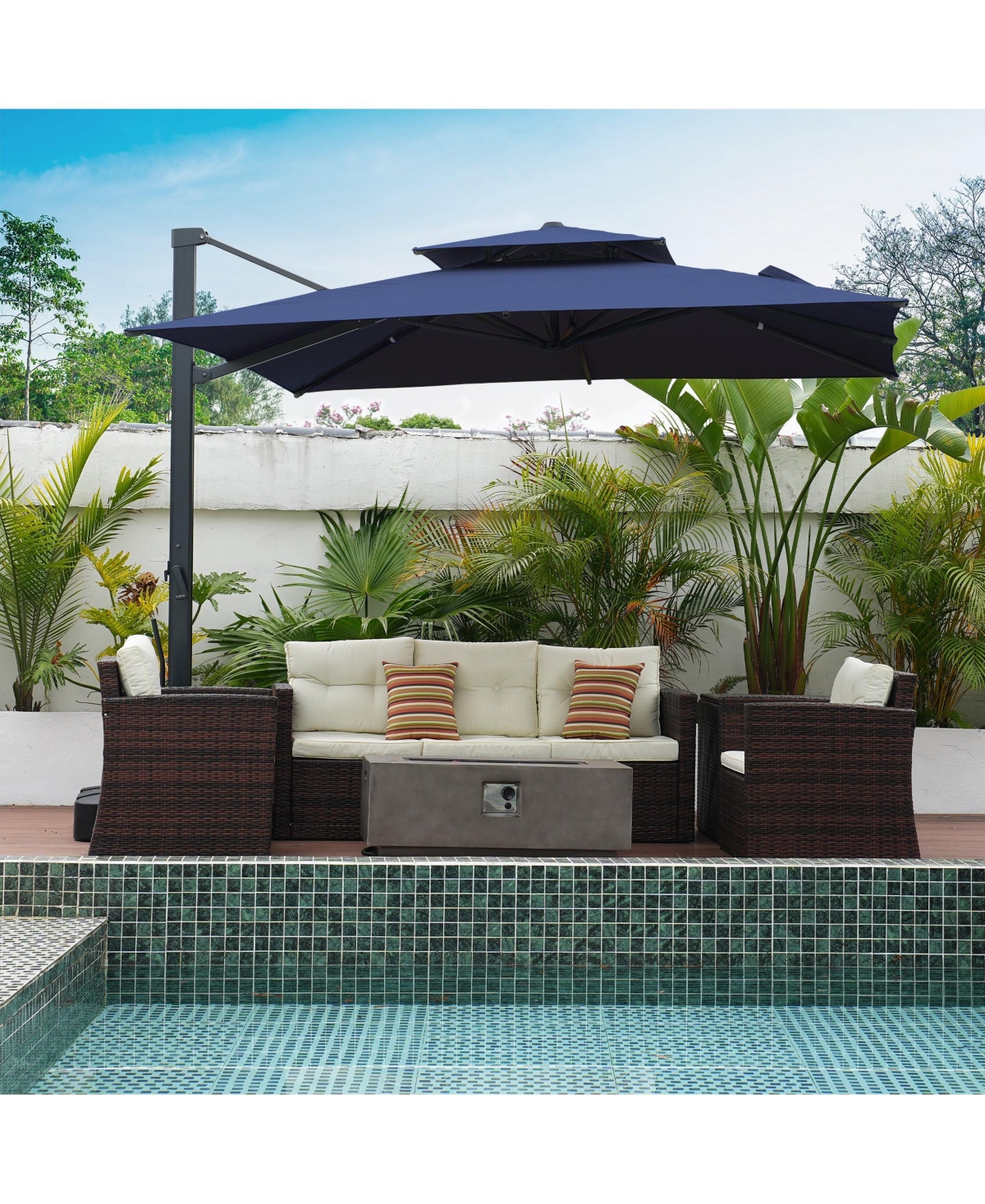 Mondawe Patio Double Top Bright Umbrella 360 Rotation Umbrella, Grey