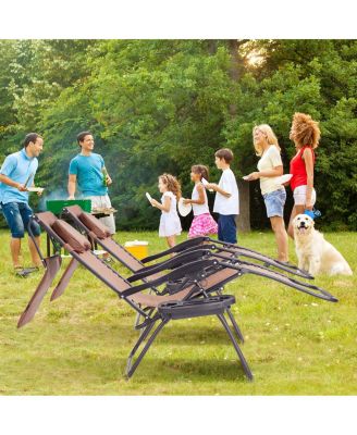 Folding Recliner Zero Gravity Lounge Chair W/ Shade Canopy Cup Holder Brown