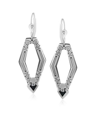 Sterling Silver and Geometric Shape Black Agate Gemstone Lever Back Earrings