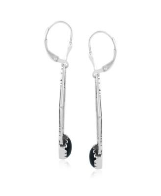 Sterling Silver and Geometric Shape Black Agate Gemstone Lever Back Earrings