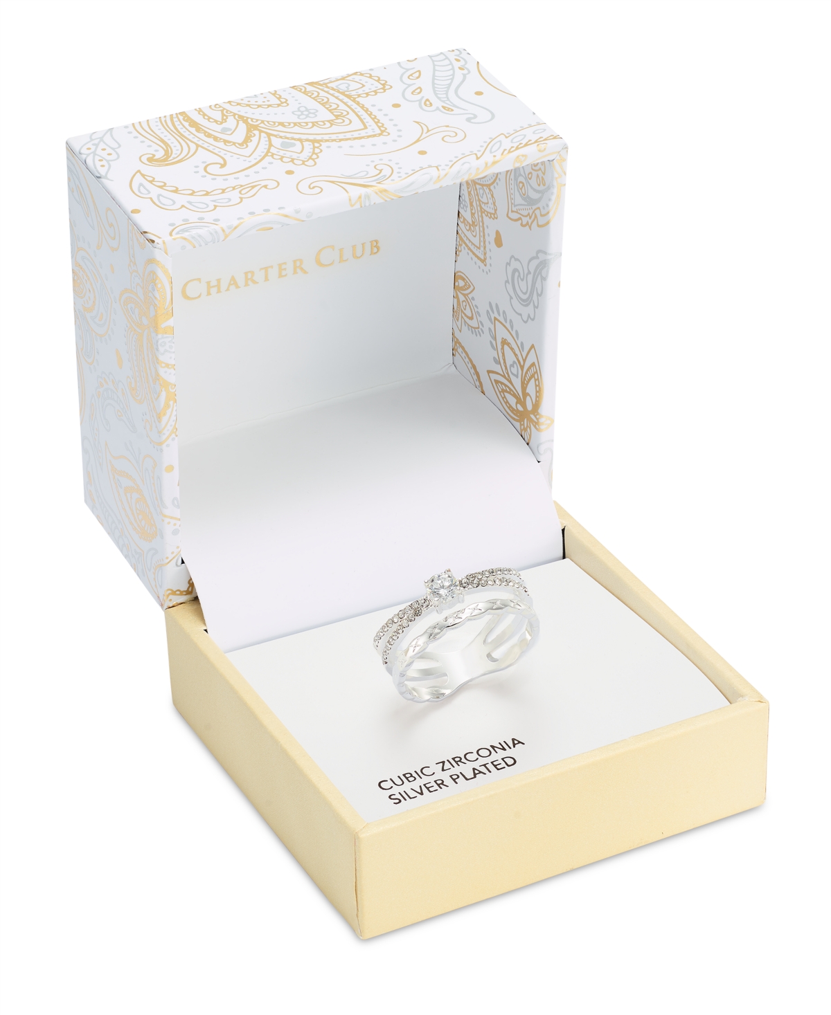 Charter ClubTone Stone & Crystal Triple Row Statement Ring, Created for Macy's - Silver