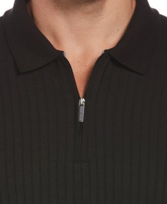 Men's Slim-Fit Ribbed-Knit Quarter-Zip Polo Shirt 