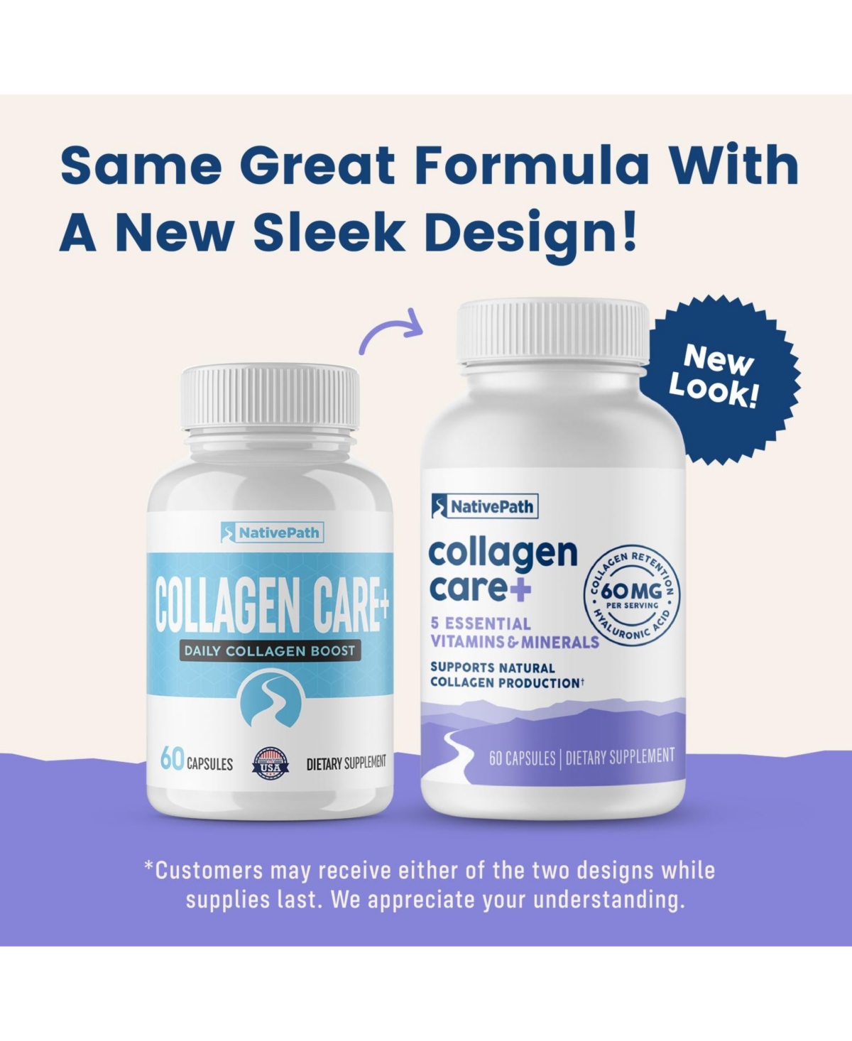 NativePath Collagen Care+, 5 Vitamin Blend with Hyaluronic Acid and Boron that Supports Collagen for Men and Women, 60 Capsules