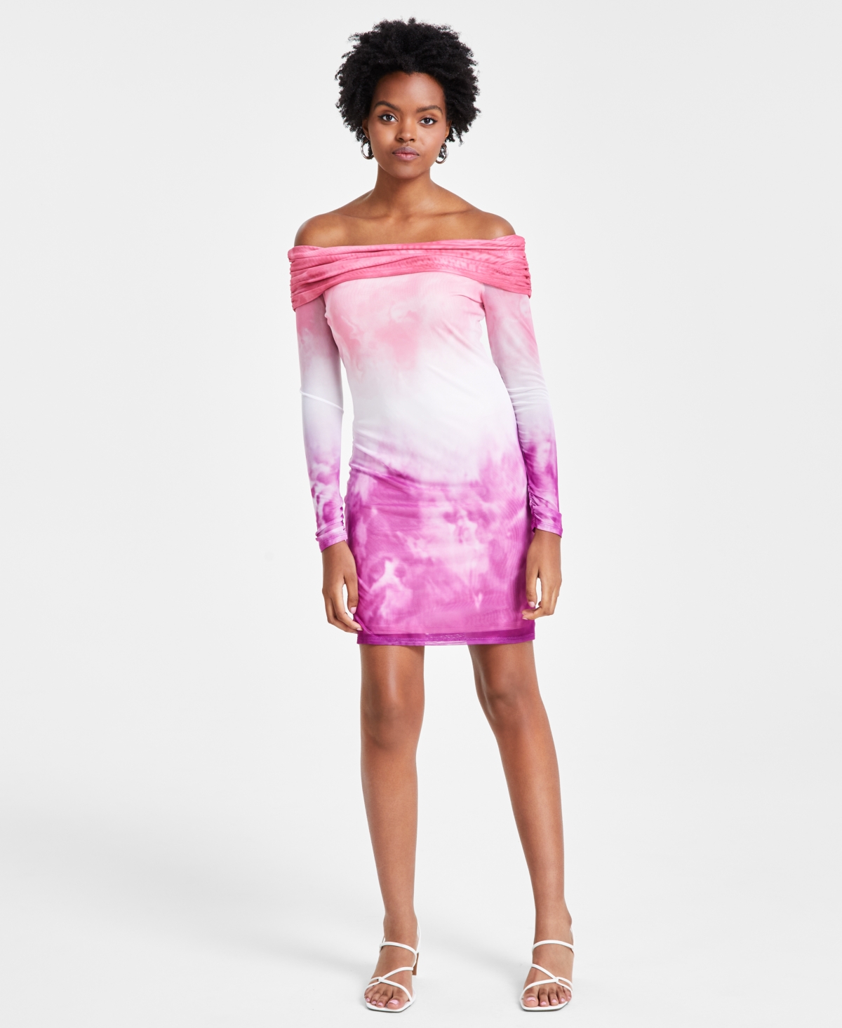 BAR III WOMEN'S OMBRE MESH OFF-THE-SHOULDER DRESS, CREATED FOR MACY'S 
