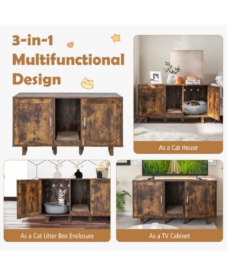 2-Door Cat Litter Box Enclosure with Winding Entry and Scratching Board