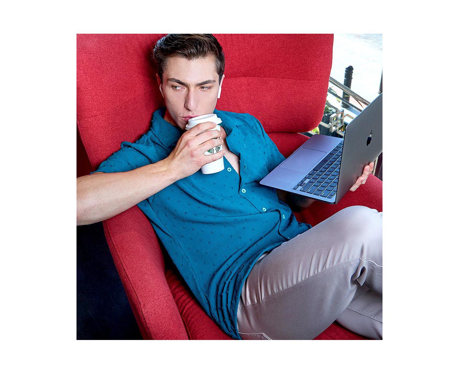 Men's Teal Green Self-Design Pom-Pom Shirt