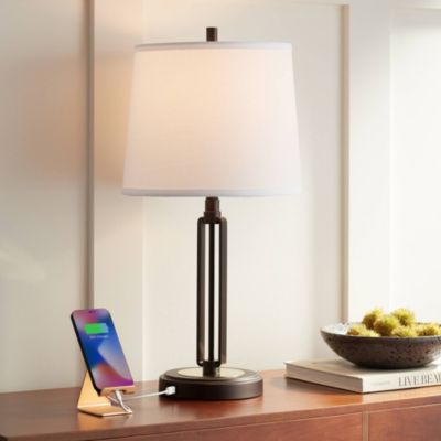 Javier Industrial Table Lamp 24 1/2" High Bronze with USB Charging Port White Drum Shade for Bedroom Living Room Bedside Home Desk