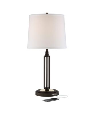 Javier Industrial Table Lamp 24 1/2" High Bronze with USB Charging Port White Drum Shade for Bedroom Living Room Bedside Home Desk