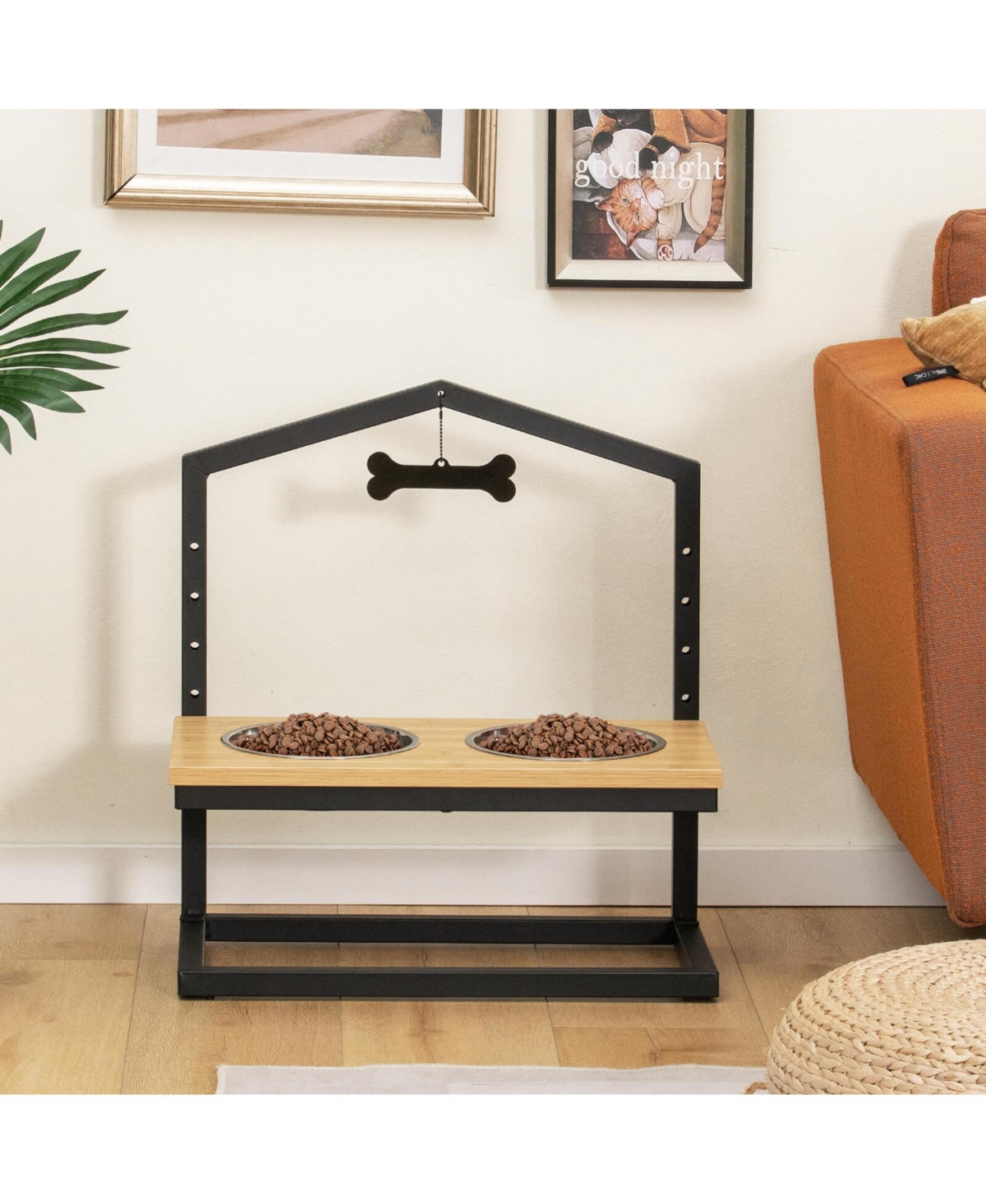 5 Heights Elevated Pet Feeder with 2 Detachable Stainless Steel Bowl - Natural