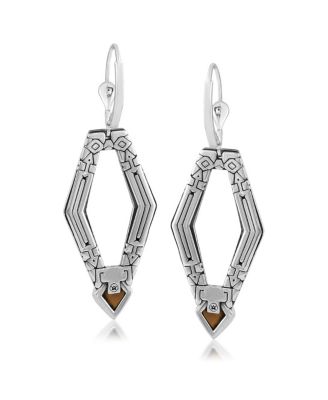 Sterling Silver and Geometric Shape Tiger's Eye Gemstone Lever Back Earrings