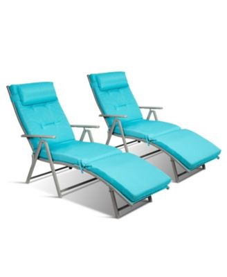 Adjustable Outdoor Lightweight Folding Chaise Lounge Chair with Pillow-Blue