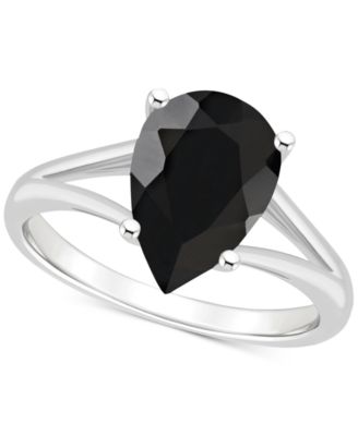 Onyx Pear Split Shank Polished Statement Ring in Sterling Silver