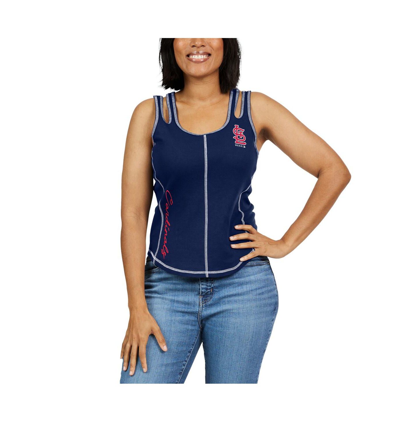 Женский топ WEAR by Erin Andrews Navy Atlanta Braves Contrast Stitch — фото 2