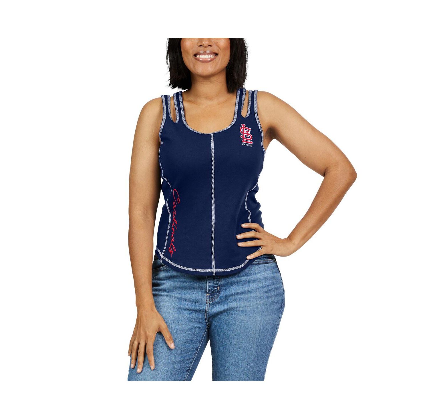 Women's Navy Atlanta Braves Contrast Stitch Tank Top
