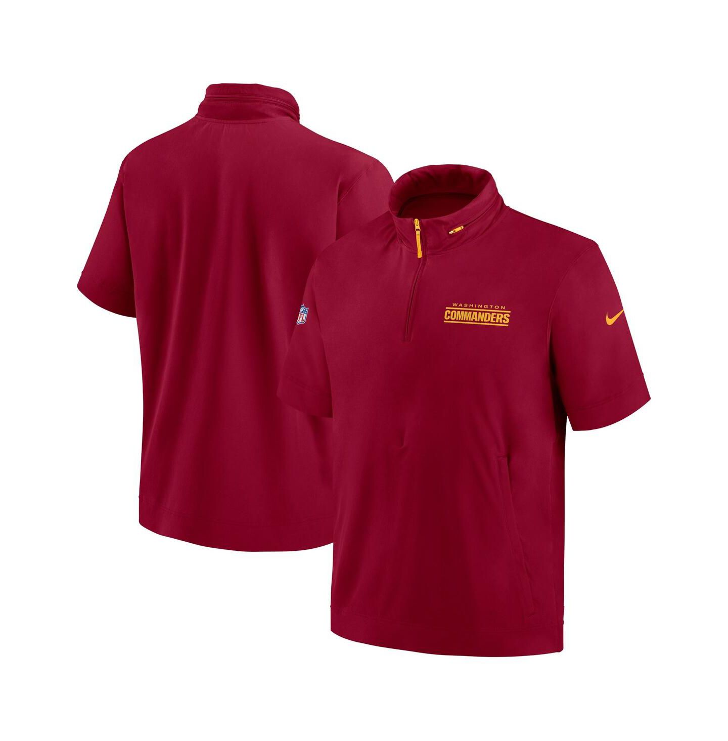Мужская куртка Nike Burgundy Washington Commanders 2024 Sideline Coach Short Sleeve Half-Zip Hoodie Jacket — фото 1