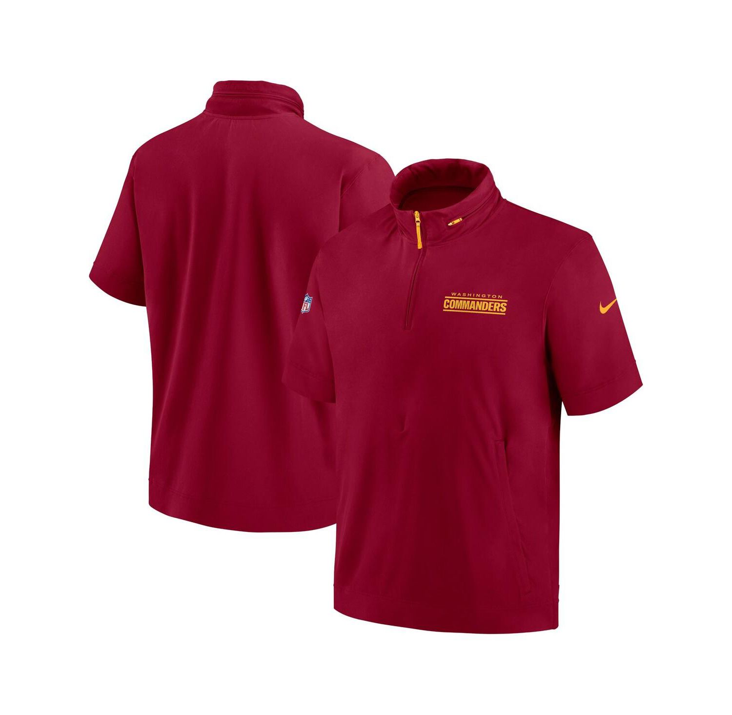 Men's Burgundy Washington Commanders 2024 Sideline Coach Short Sleeve Half-Zip Hoodie Jacket